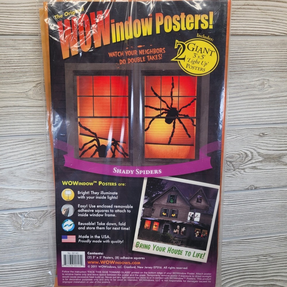 WOWindow Posters Shady Spiders Creepy‎ Light Up Halloween Window Decoration Vtg
